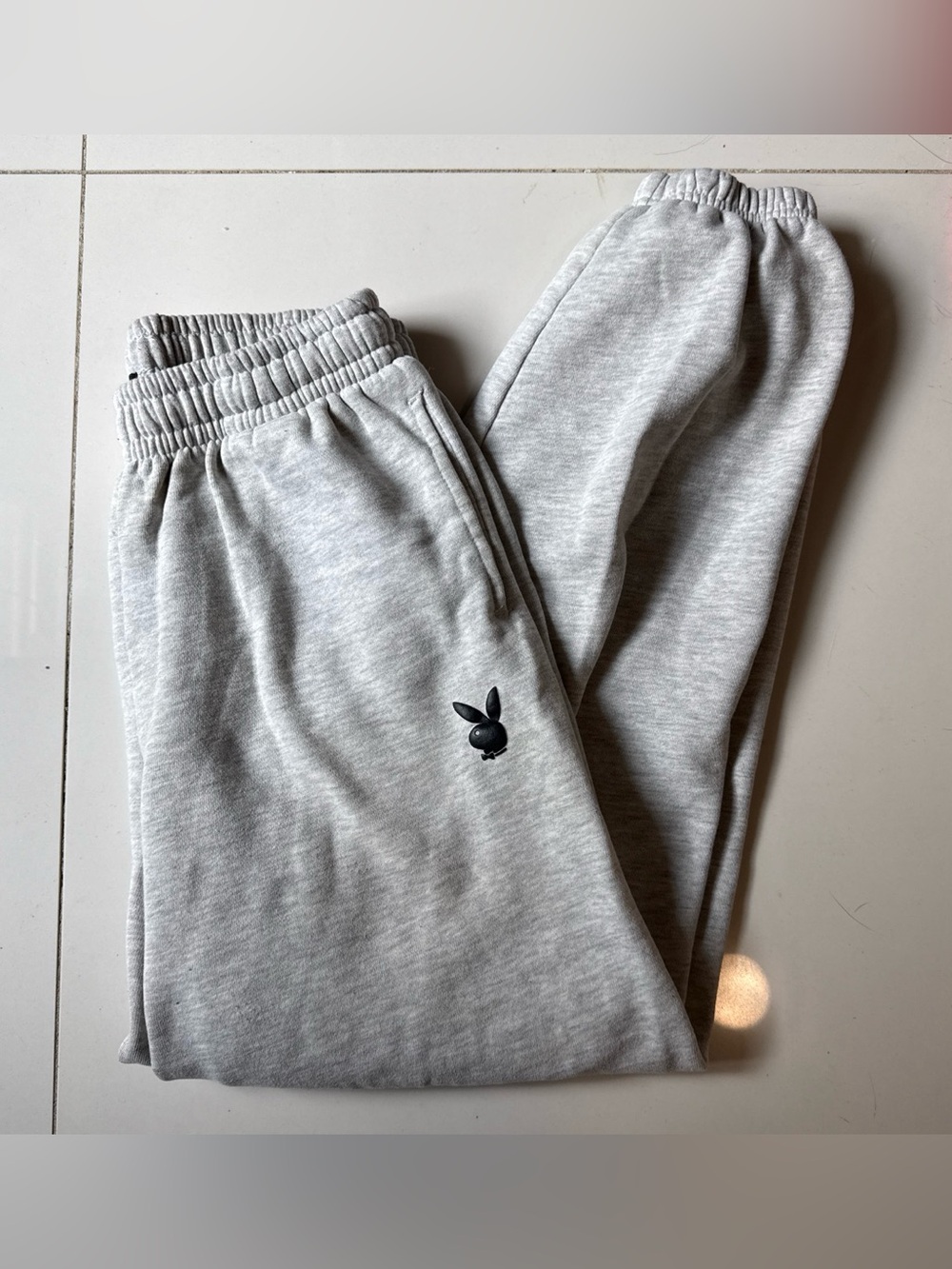 PLAYBOY Light Gray Sweatpants with Black Bunny Logo